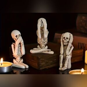 NWT See No, Hear No, Speak No Evil Skeleton Figurine Set